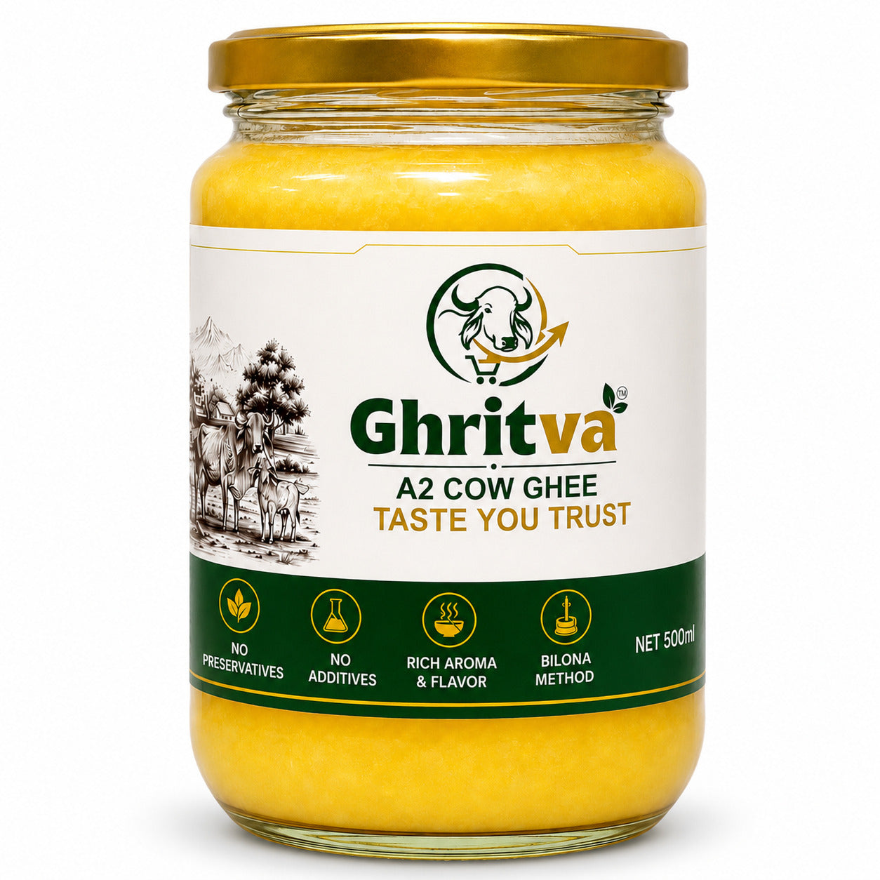 Desi Cow Ghee 500ml | Traditional Bilona Method | Pure, Natural, Aromatic & Danedaar | NABL Lab Tested (70+ Quality Tests)