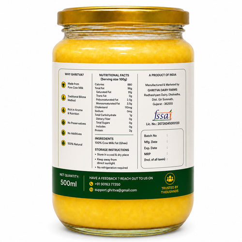 Desi Cow Ghee 500ml | Traditional Bilona Method | Pure, Natural, Aromatic & Danedaar | NABL Lab Tested (70+ Quality Tests)